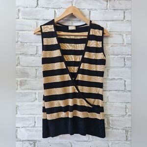 Debut Black & Tan Striped Sleeveless Sweater